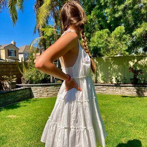 ROSEDRESS FLATTERING TIERED RUFFLE EMPIRE WAIST MINI SUMMER SUNDRESS - WHITE